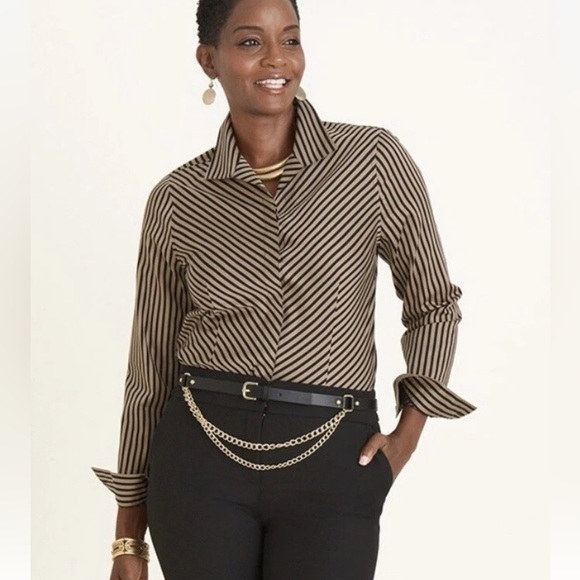 Chico's Tops - EUC Chicos No Iron Button Down Stripe Top Gold Black size XL